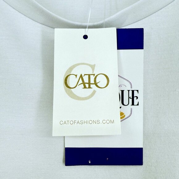 Cato Womens L White High-Low Ruffle Sleeve Top Flowy Blouse Stretch Round Neck - Picture 14 of 16